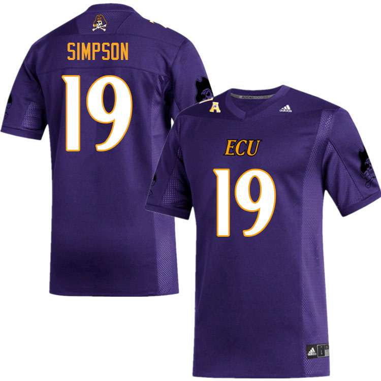 Men #19 Jacoby Simpson ECU Pirates College Football Jerseys Sale-Purple - Click Image to Close
